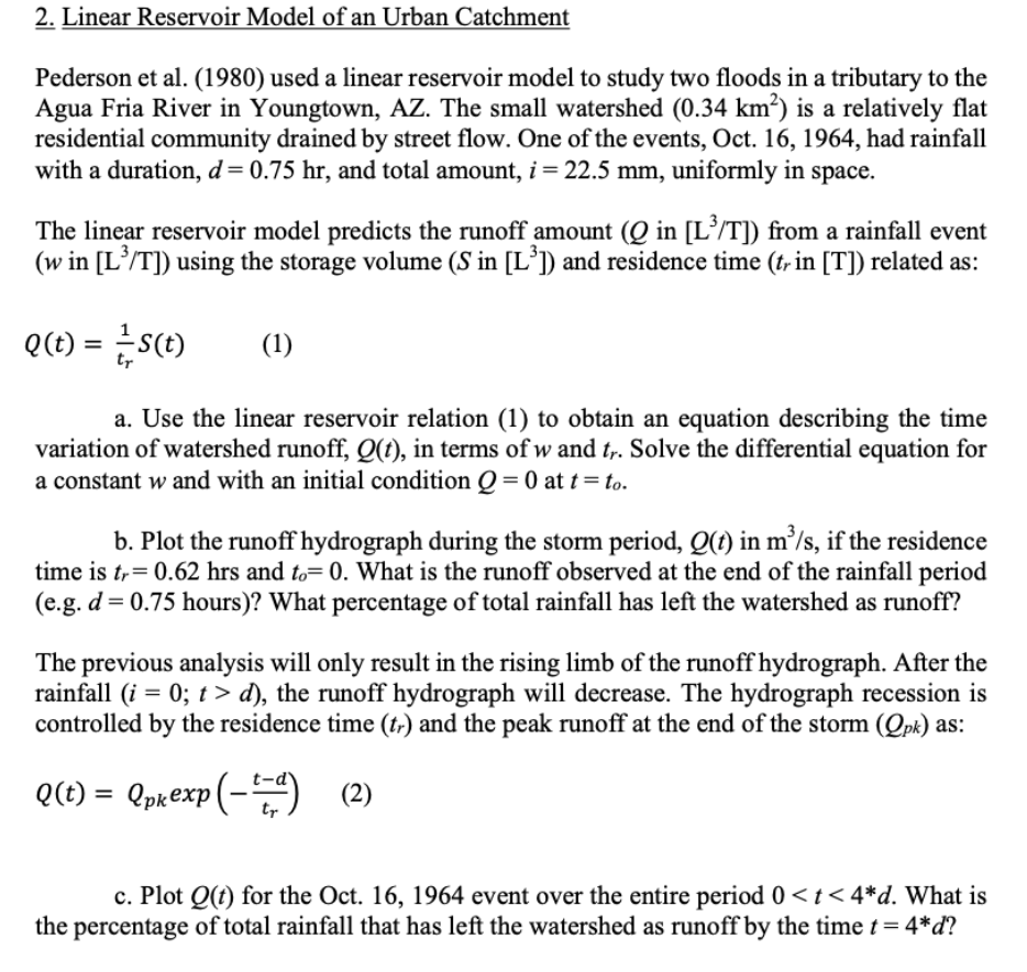 Linear Reservoir Model of an Urban Catchment