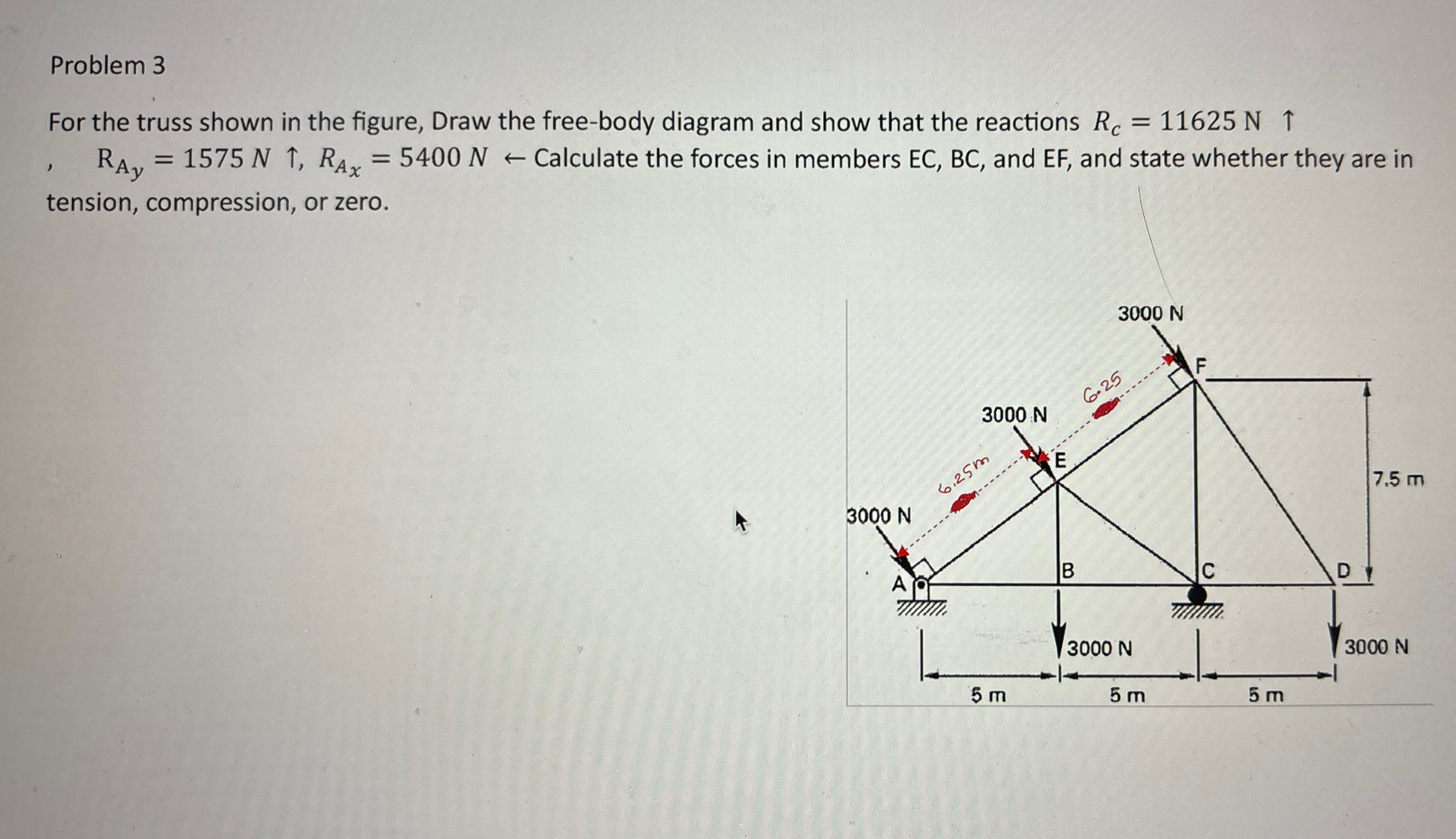 Problem 3 For the truss shown in the figure, Draw