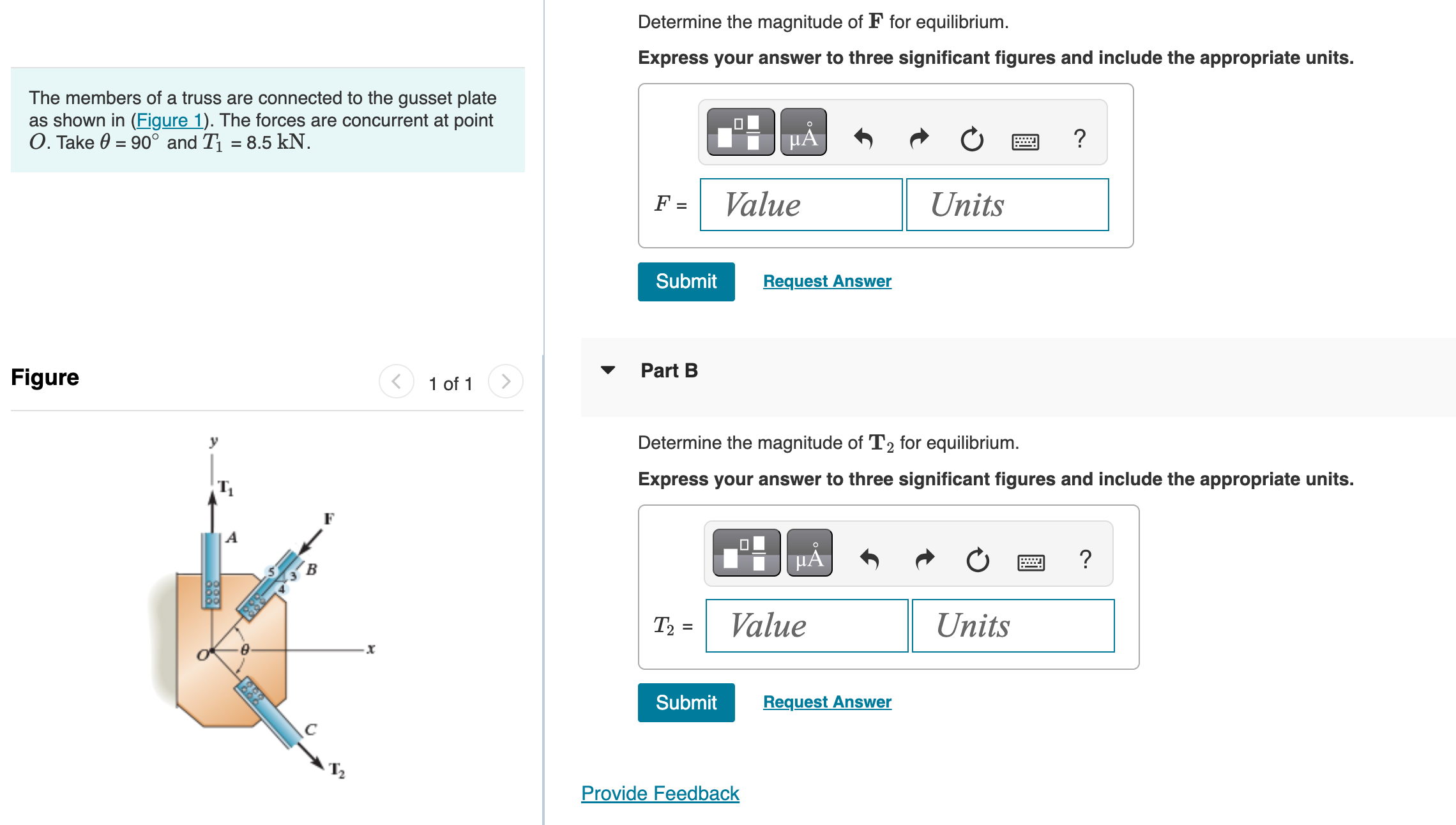 Determine the magnitude of F for equilibrium. The