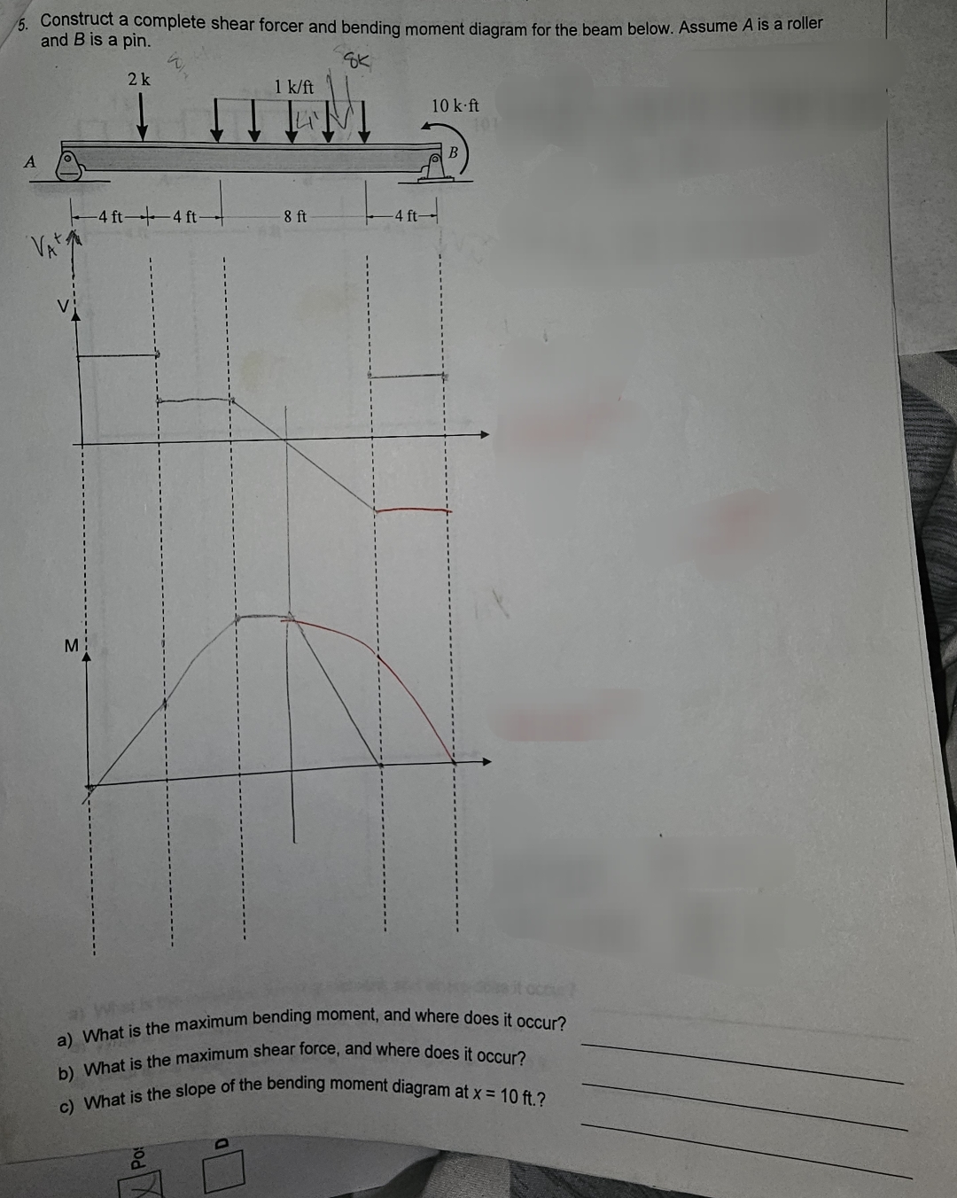 Construct a complete shear forcer and bending