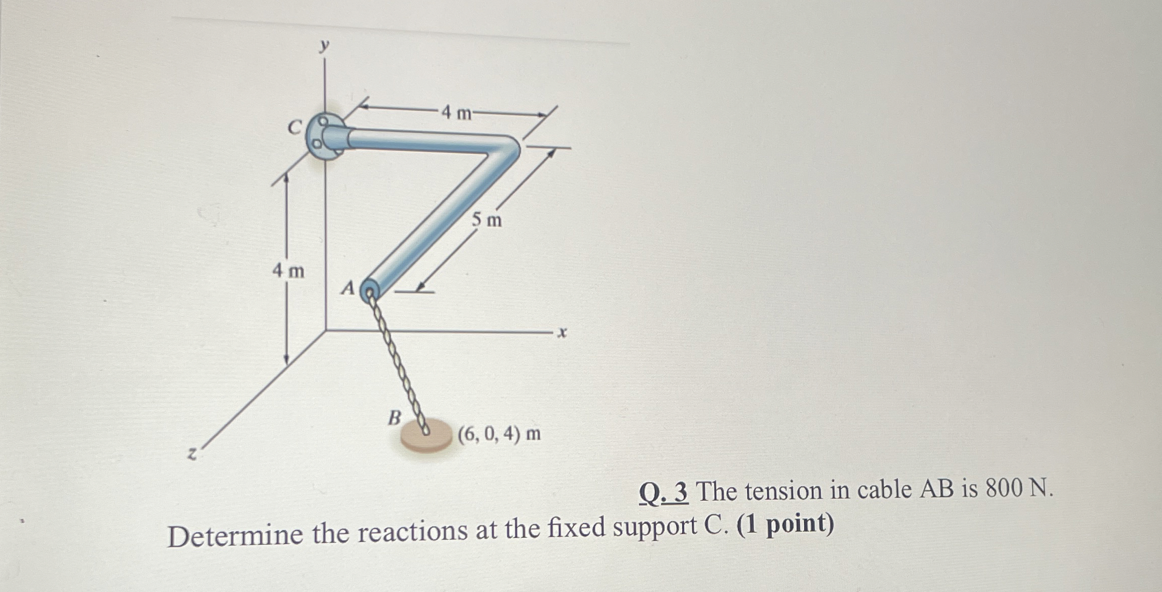 Q . 3 The tension in cable A B is 8 0 0 N .