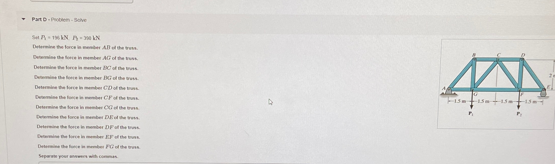 Part D - Problem - Solve Set P 1 = 1 9 6 k N , P