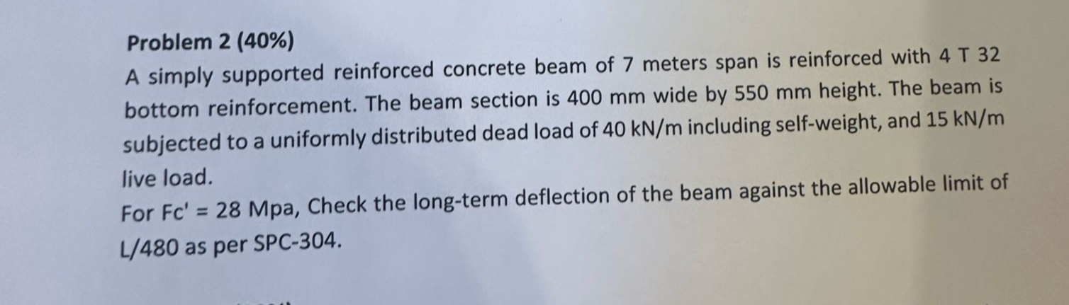 A simply supported reinforced concrete beam of 7