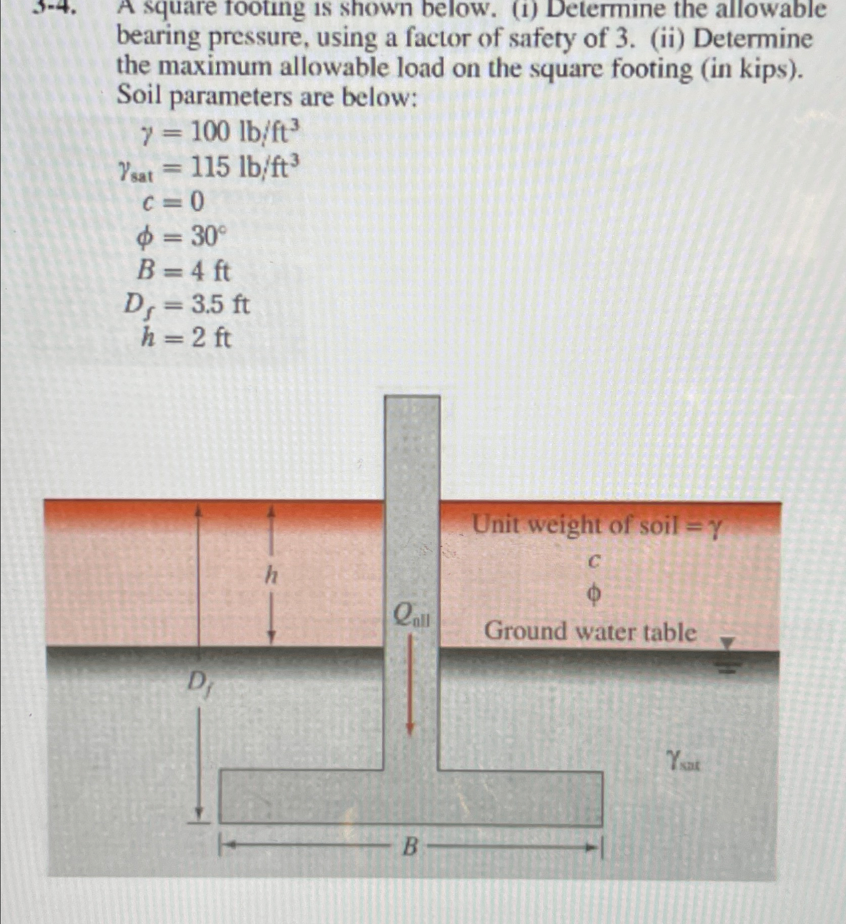 3 - 4 . A square footing is shown below. ( i )