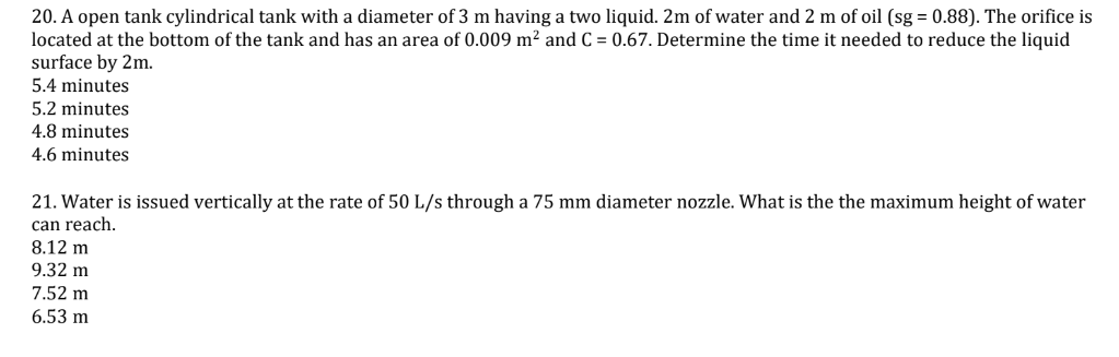 A open tank cylindrical tank with a diameter of 3