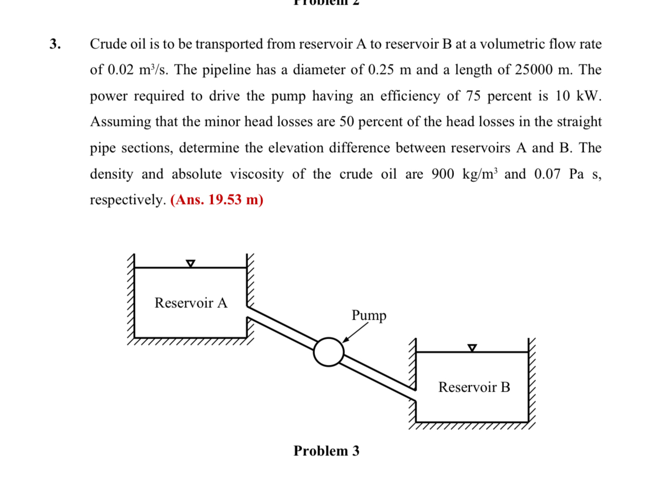 Crude oil is to be transported from reservoir A