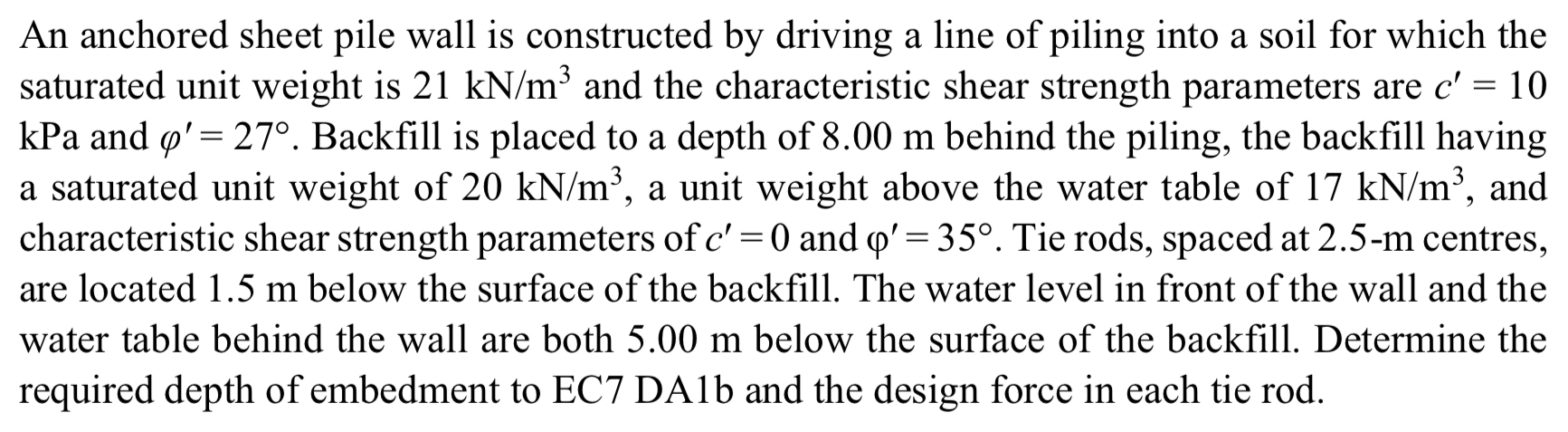 An anchored sheet pile wall is constructed by