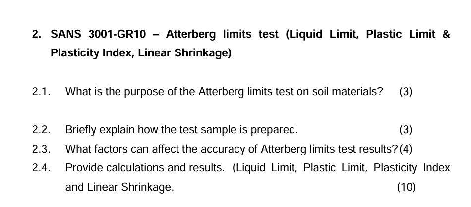 SANS 3 0 0 1 - GR 1 0 - Atterberg limits test (