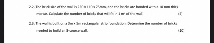 2 . 2 . The brick size of the wall is 2 2 0 1 1 0