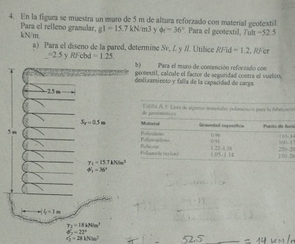 En la figura se muestra un muro de 5 m de altura