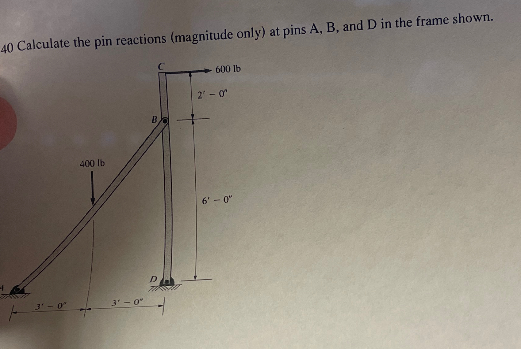 4 0 Calculate the pin reactions ( magnitude only