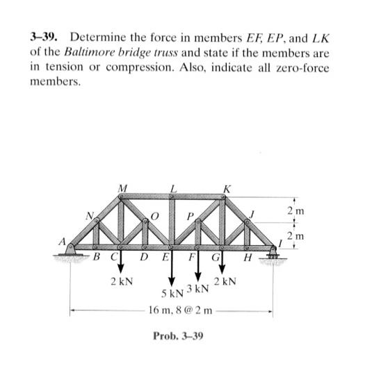 3 - 3 9 . Determine the force in members E F , E