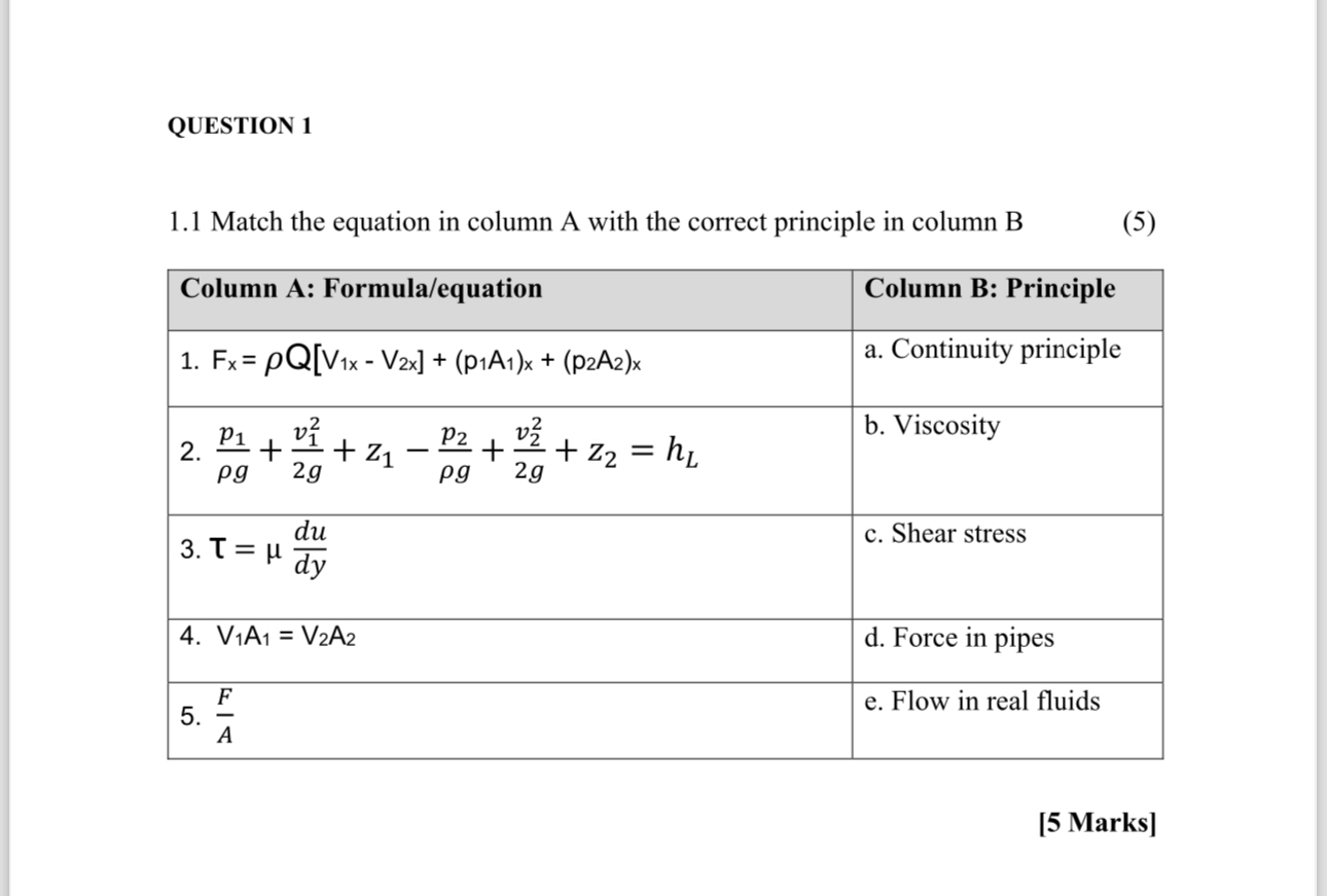QUESTION 1 1 . 1 Match the equation in column A