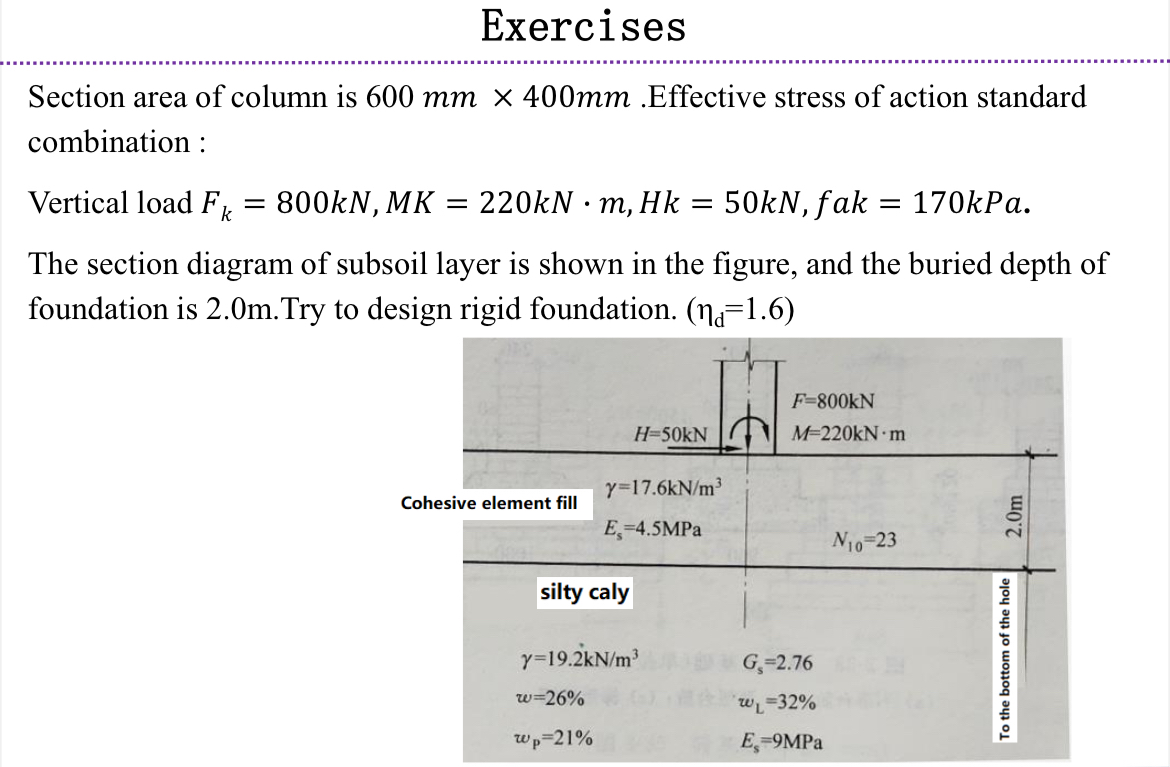 Exercises Section area of column is 6 0 0 m m 4 0