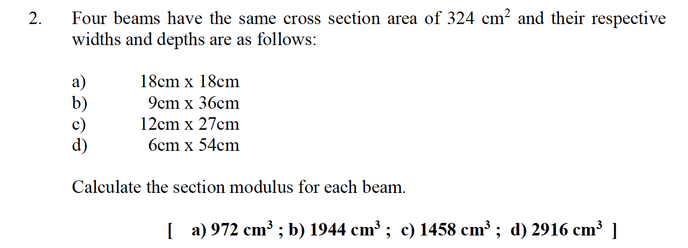 Four beams have the same cross section area of 3