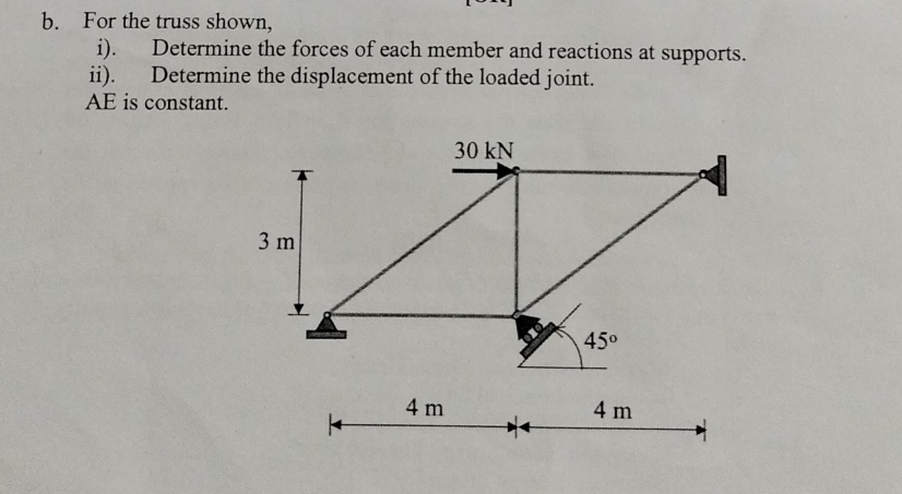 b . For the truss shown, i ) . Determine the