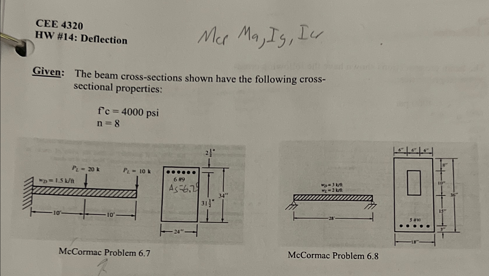 CEE 4 3 2 0 HW # 1 4 : Deflection Mcr Ma , Ig ,