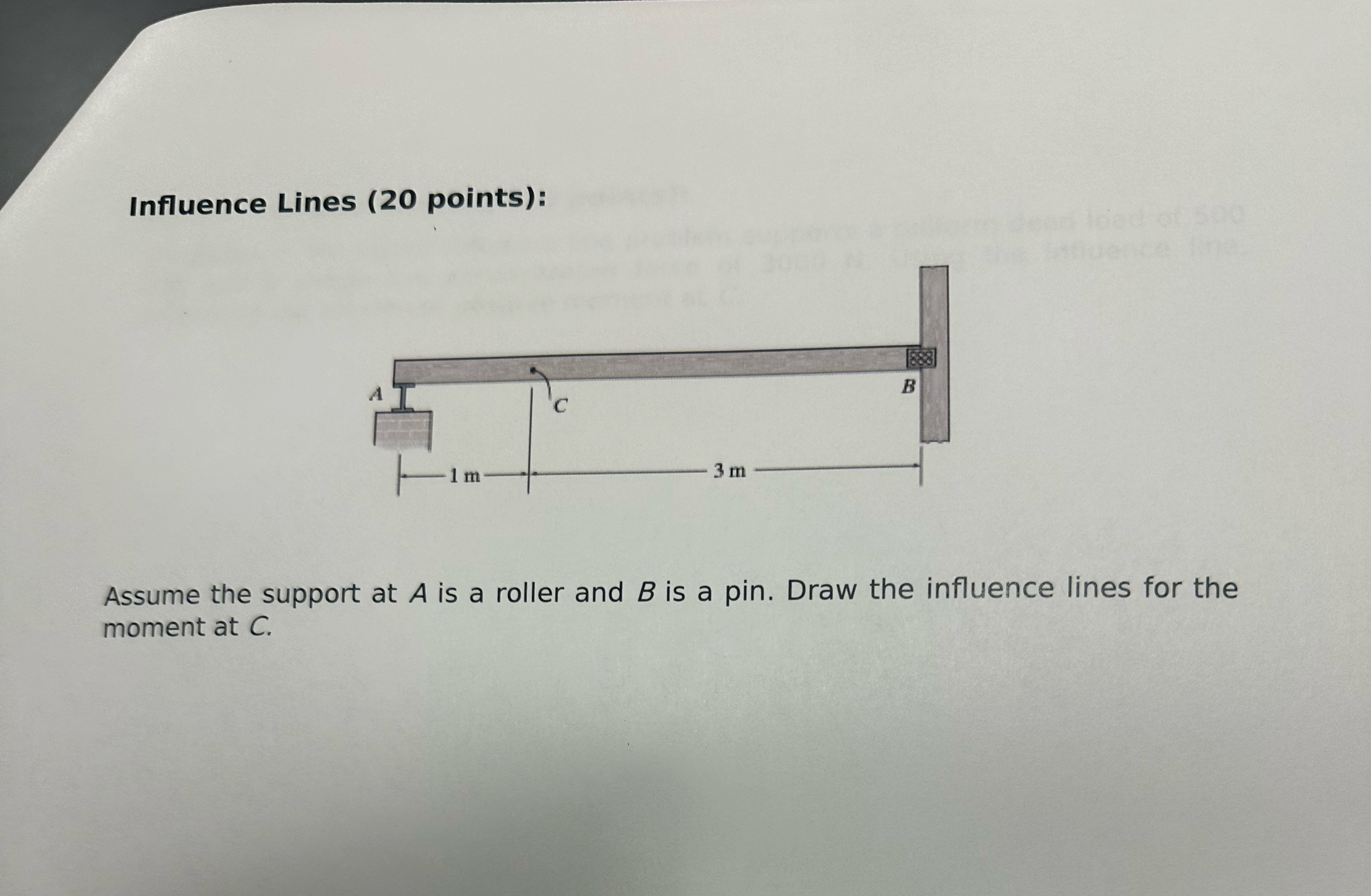 Influence Lines ( 2 0 points ) : Assume the