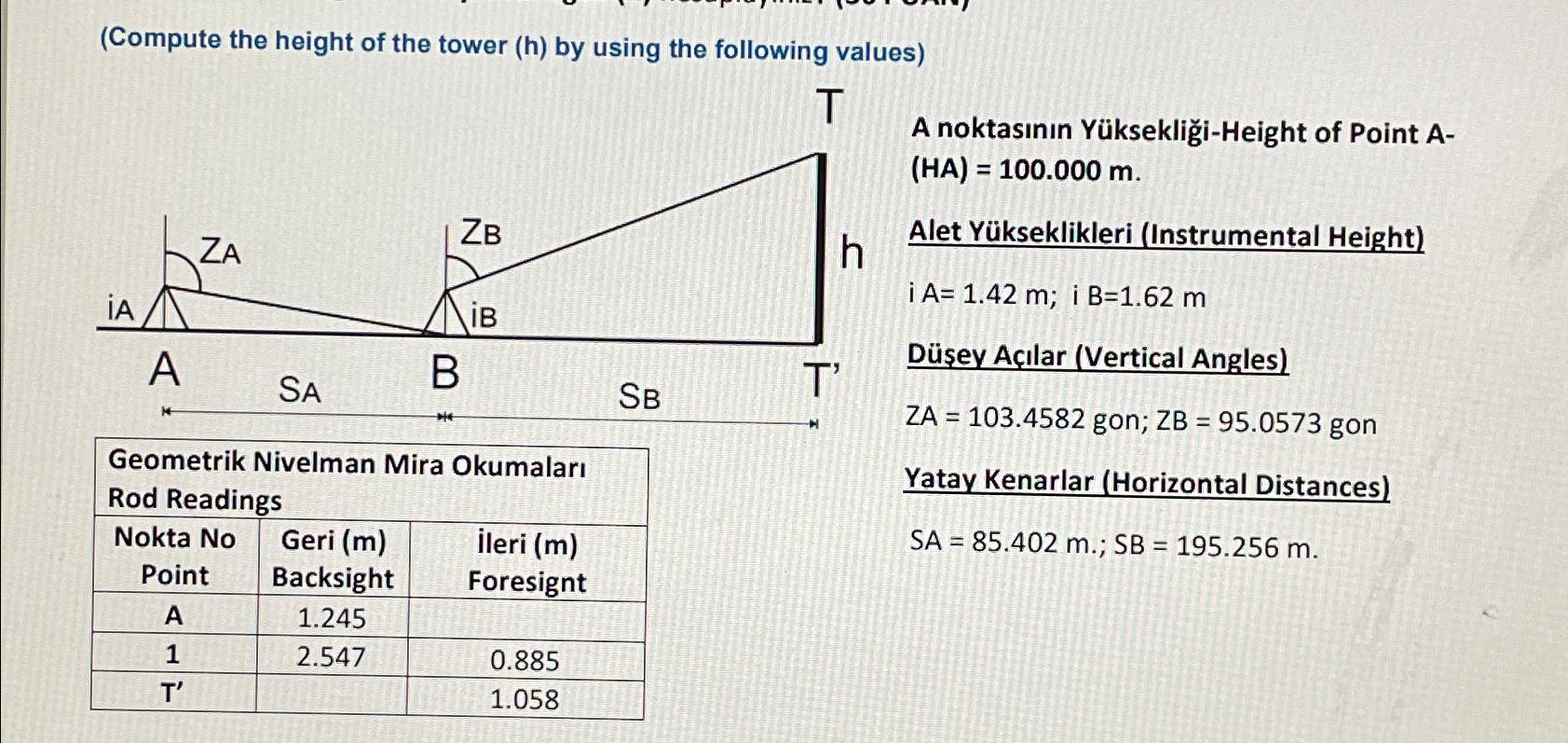 ( Compute the height of the tower ( h ) by using