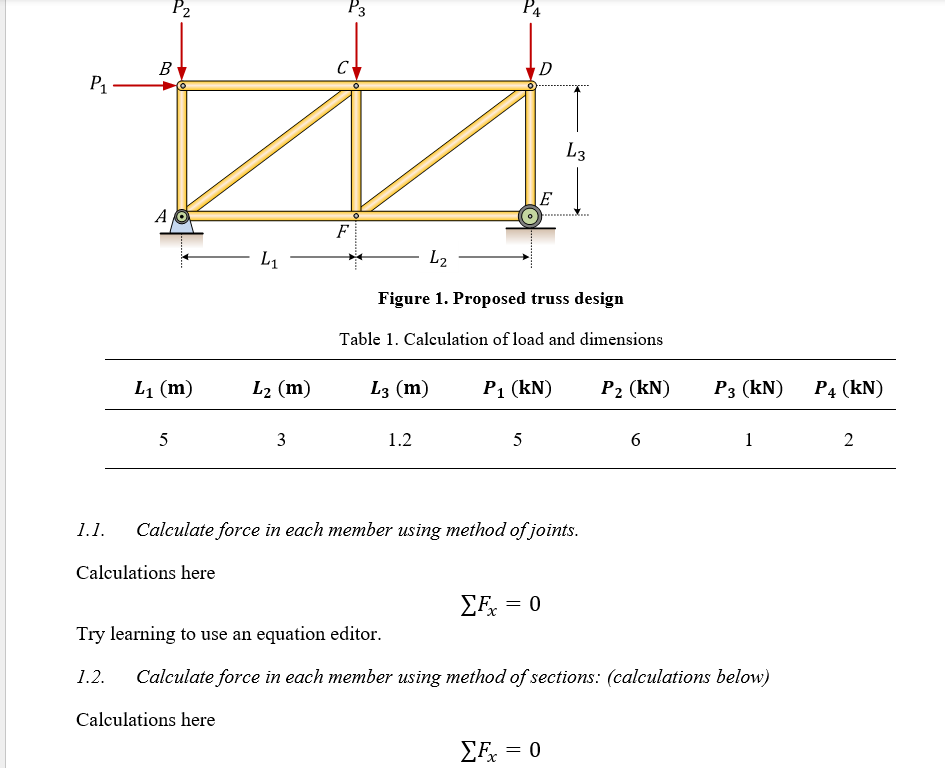 Figure 1 . Proposed truss design Table 1 .