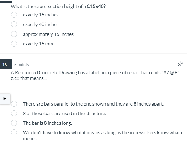 What is the cross - section height of a C 1 5 x 4