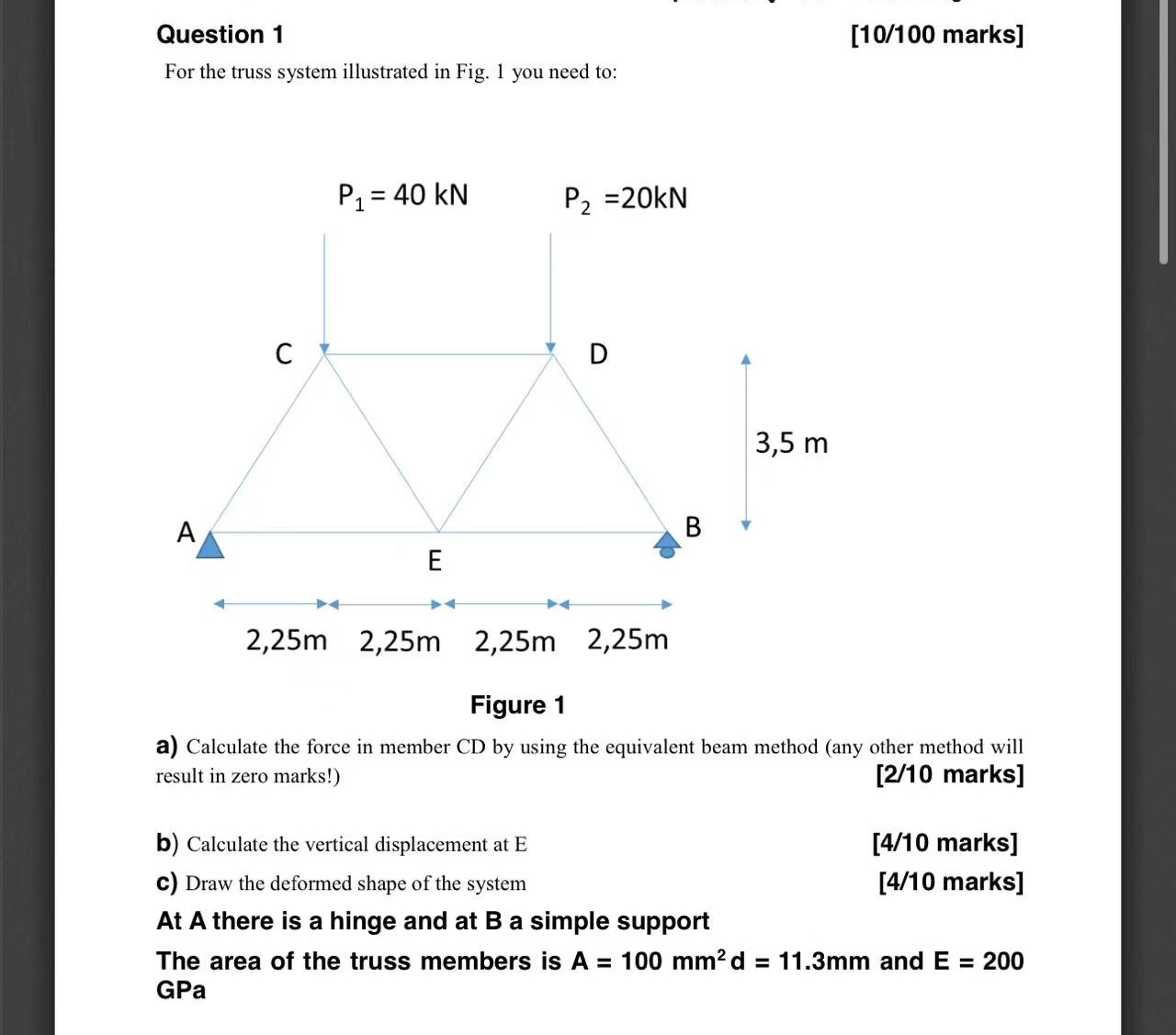 Question 1 [ 1 0 / 1 0 0 marks ] For the truss