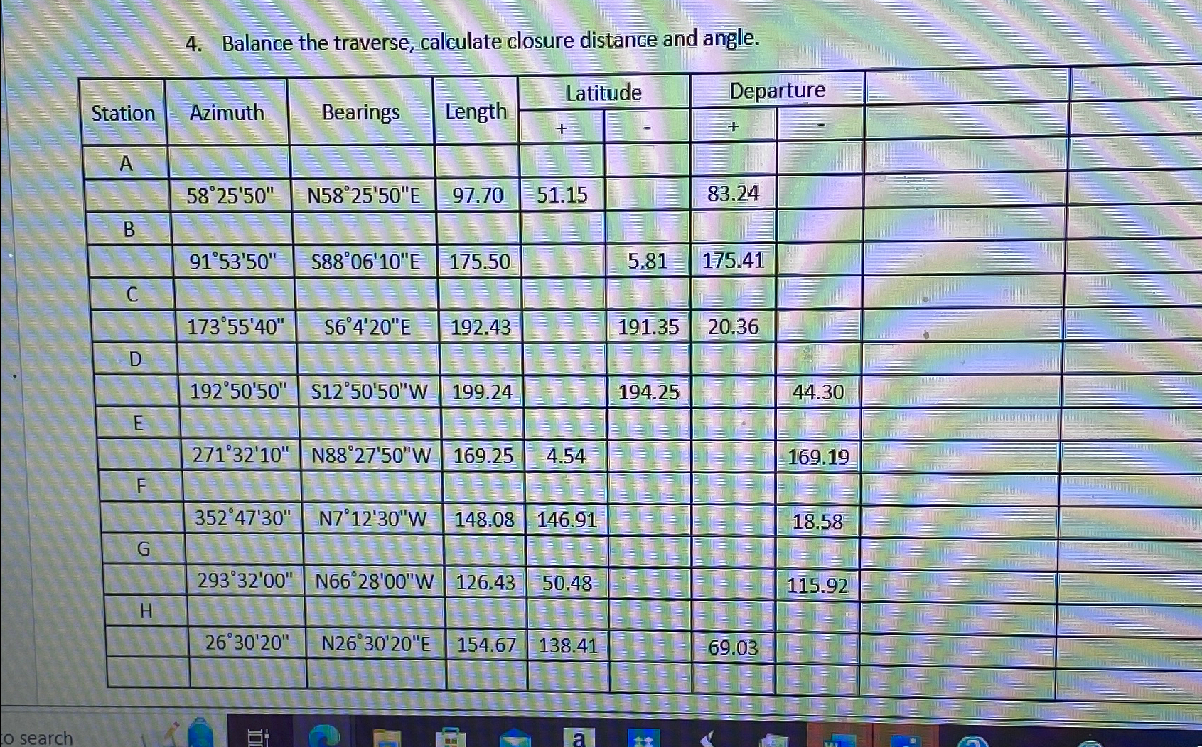 Balance the traverse, calculate closure distance