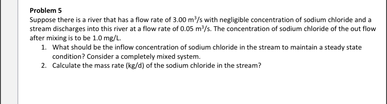 Problem 5 Suppose there is a river that has a