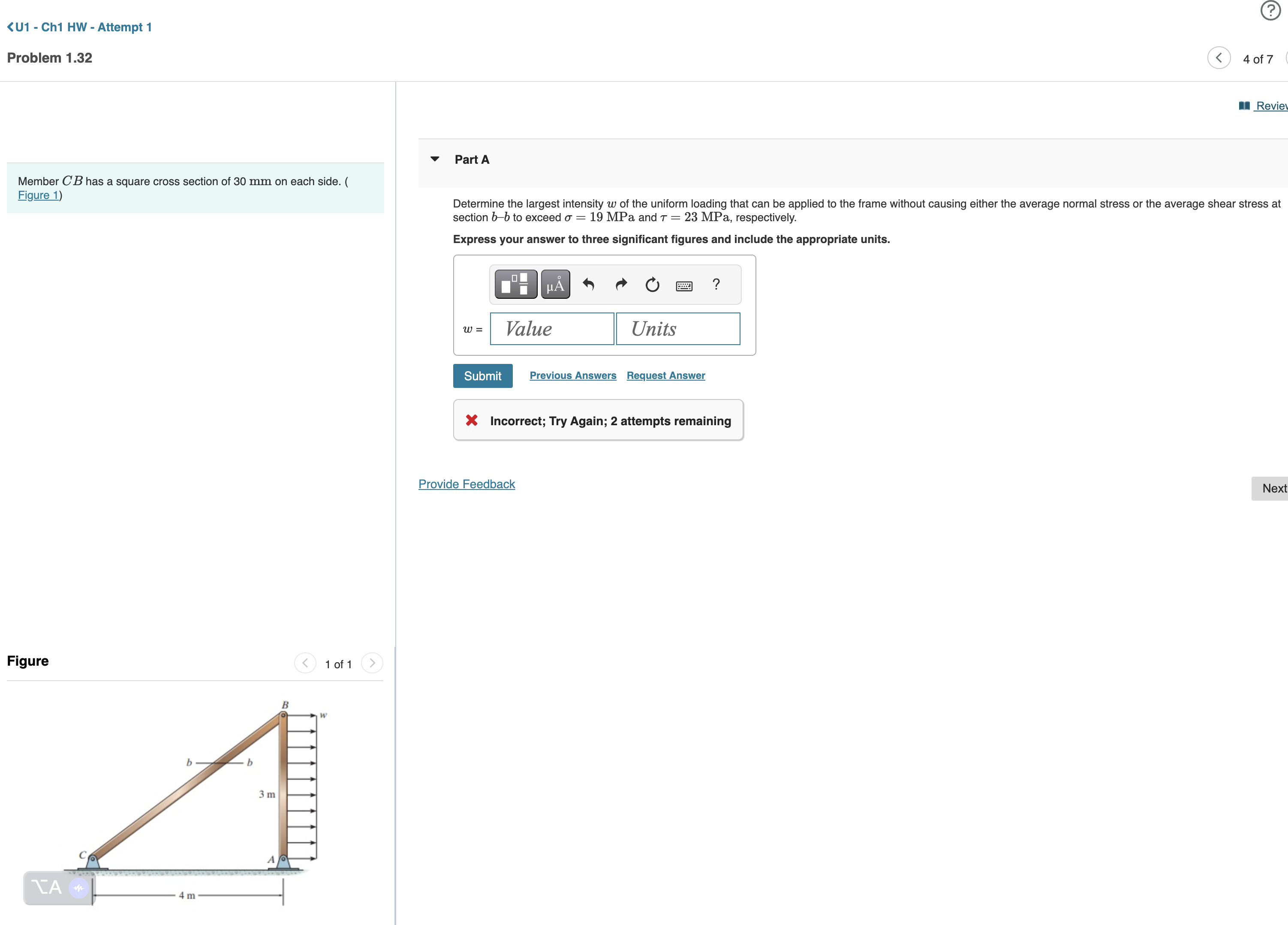 Member C B has a square cross section of 3 0 mm