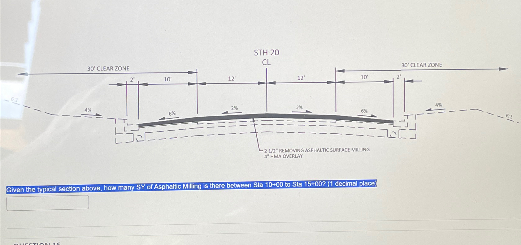 Given the typical section above, how many SY of