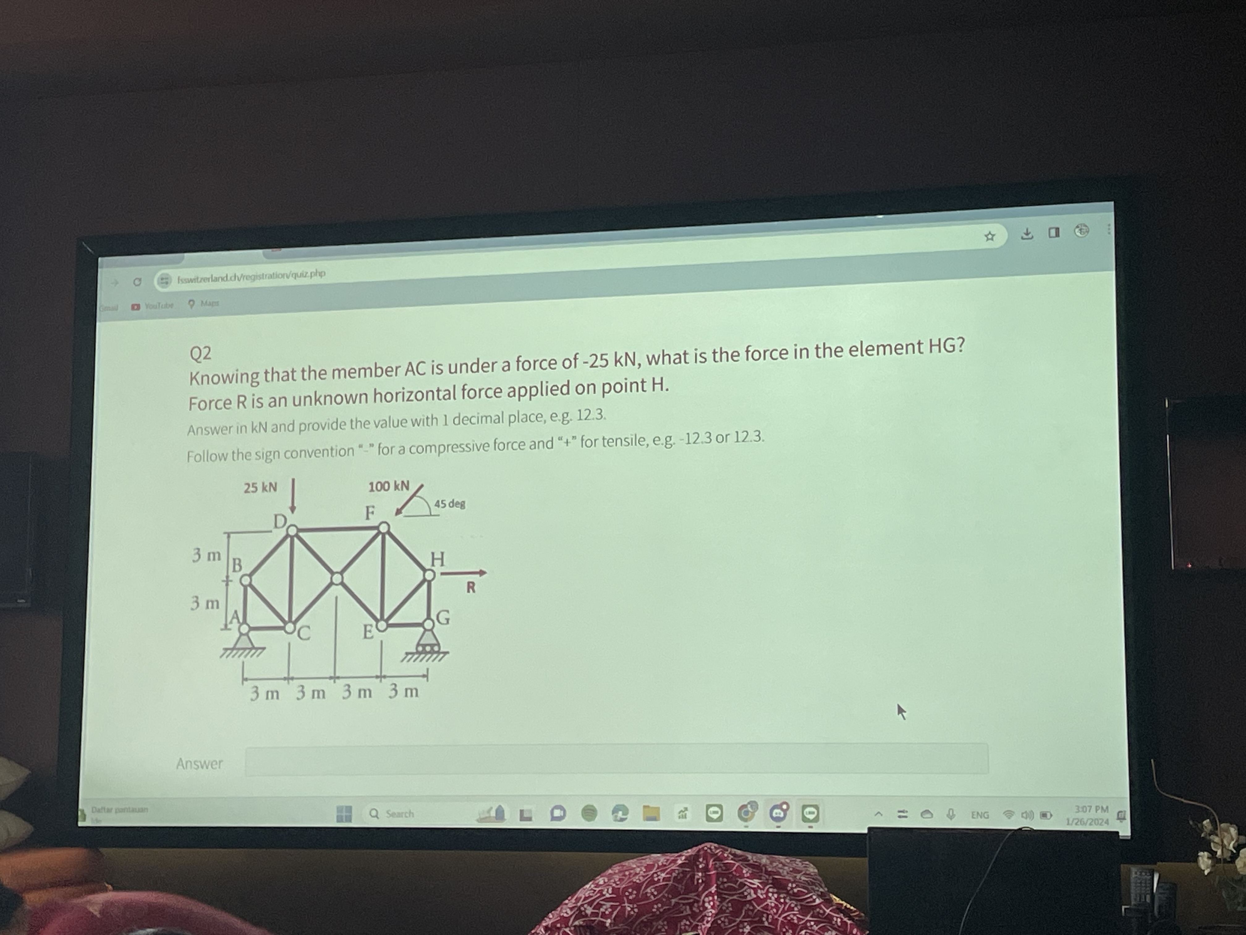Q2\ Knowing that the member AC is under a force