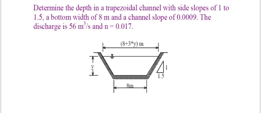 Determine the depth in a trapezoidal channel with