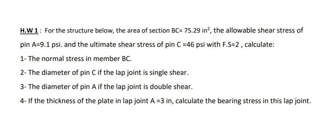 H . W 1 : For the structure below, the area of