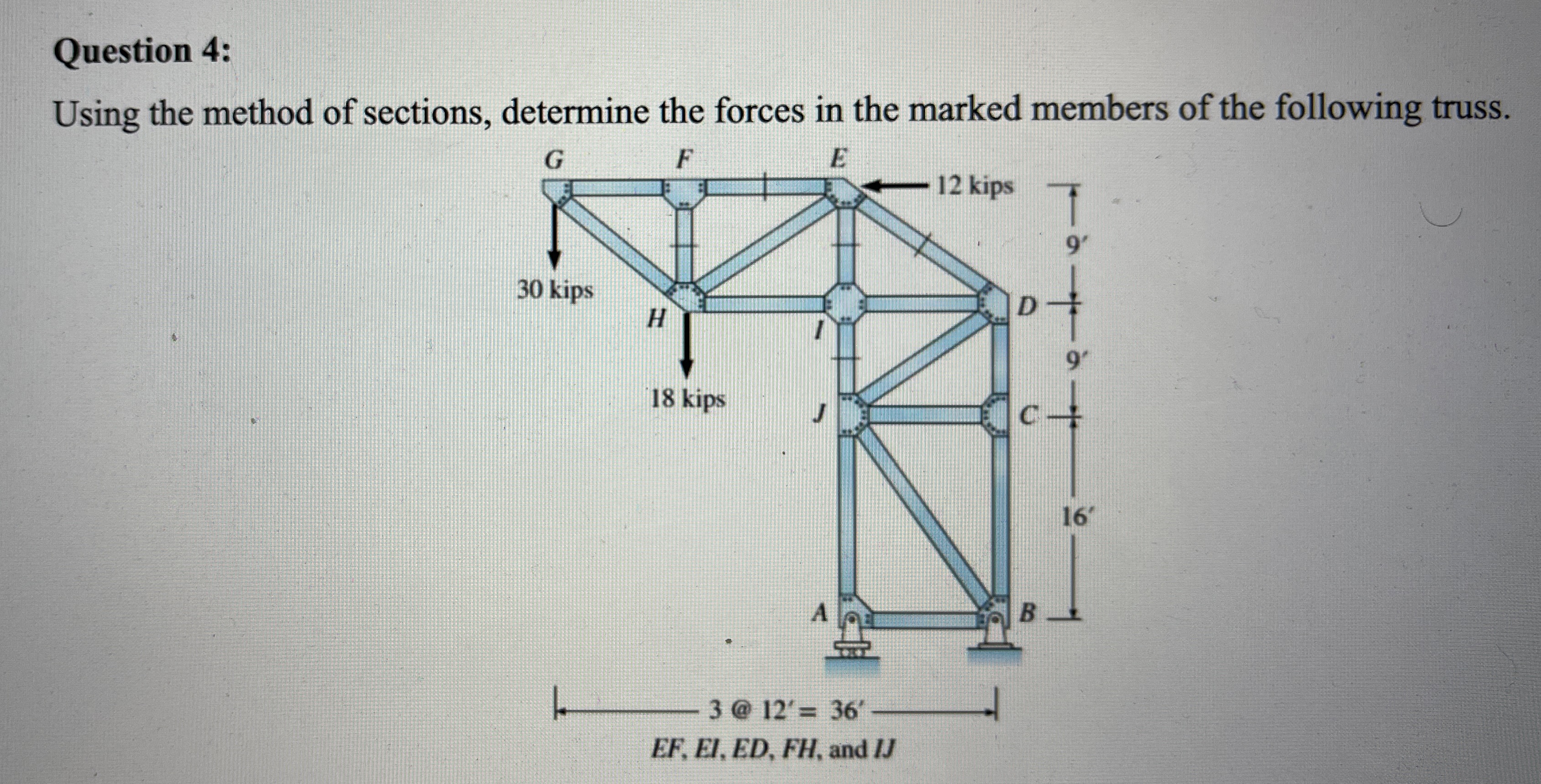 Question 4 : Using the method of sections,
