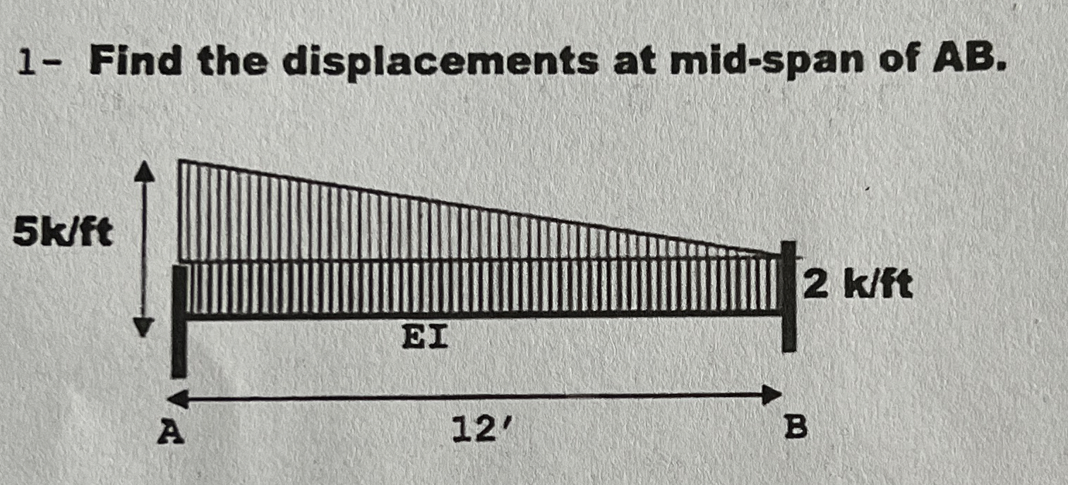 1 - Find the displacements at mid - span of AB .
