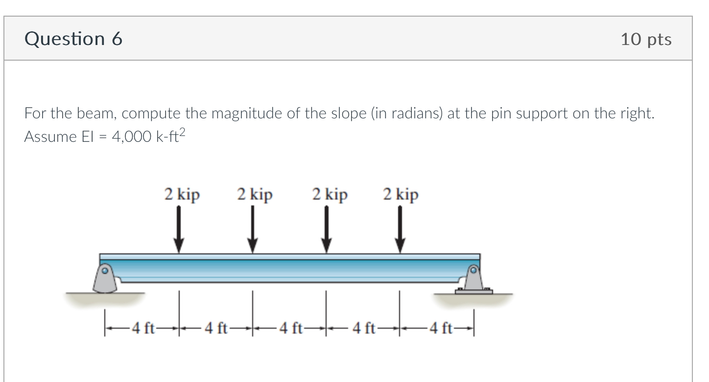 Question 6 1 0 pts For the beam, compute the