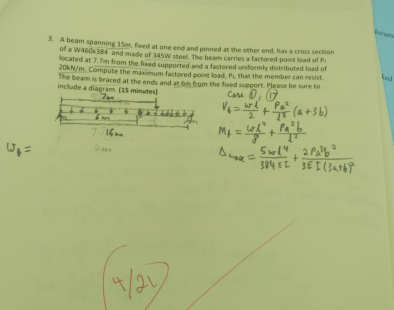 A beam spanning 1 5 m , fixed at one end and