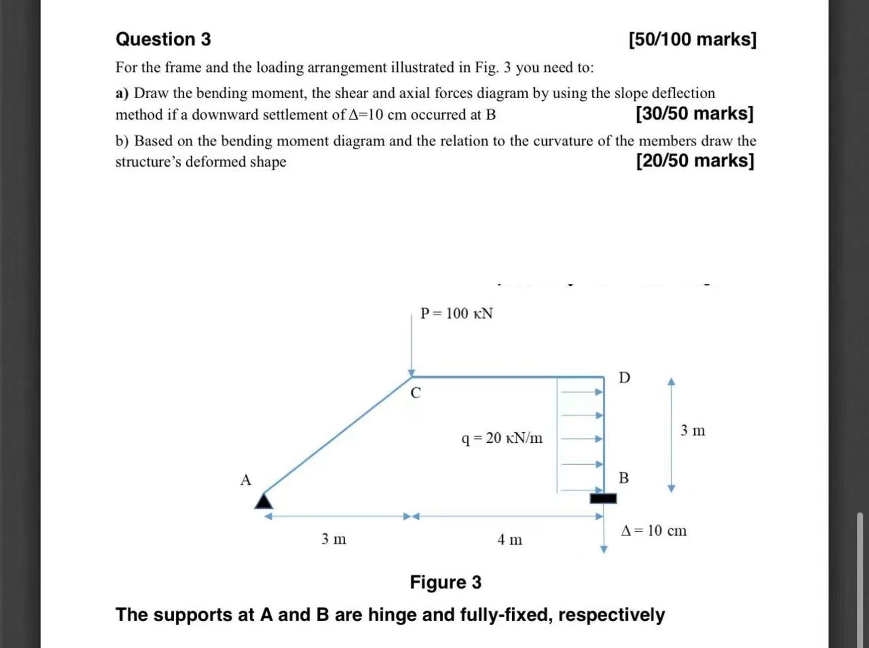 Question 3 [ 5 0 / 1 0 0 marks ] For the frame