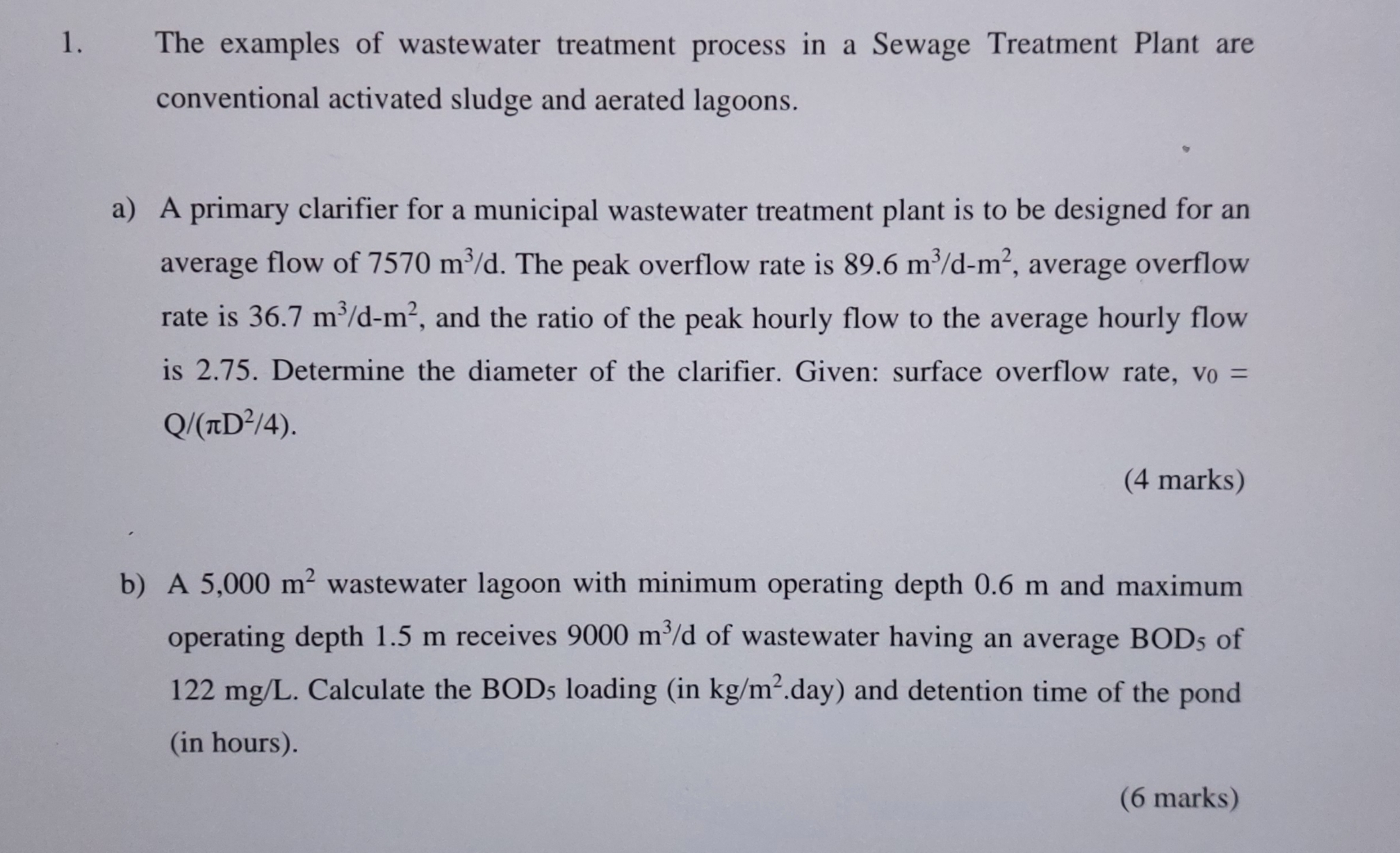 The examples of wastewater treatment process in a