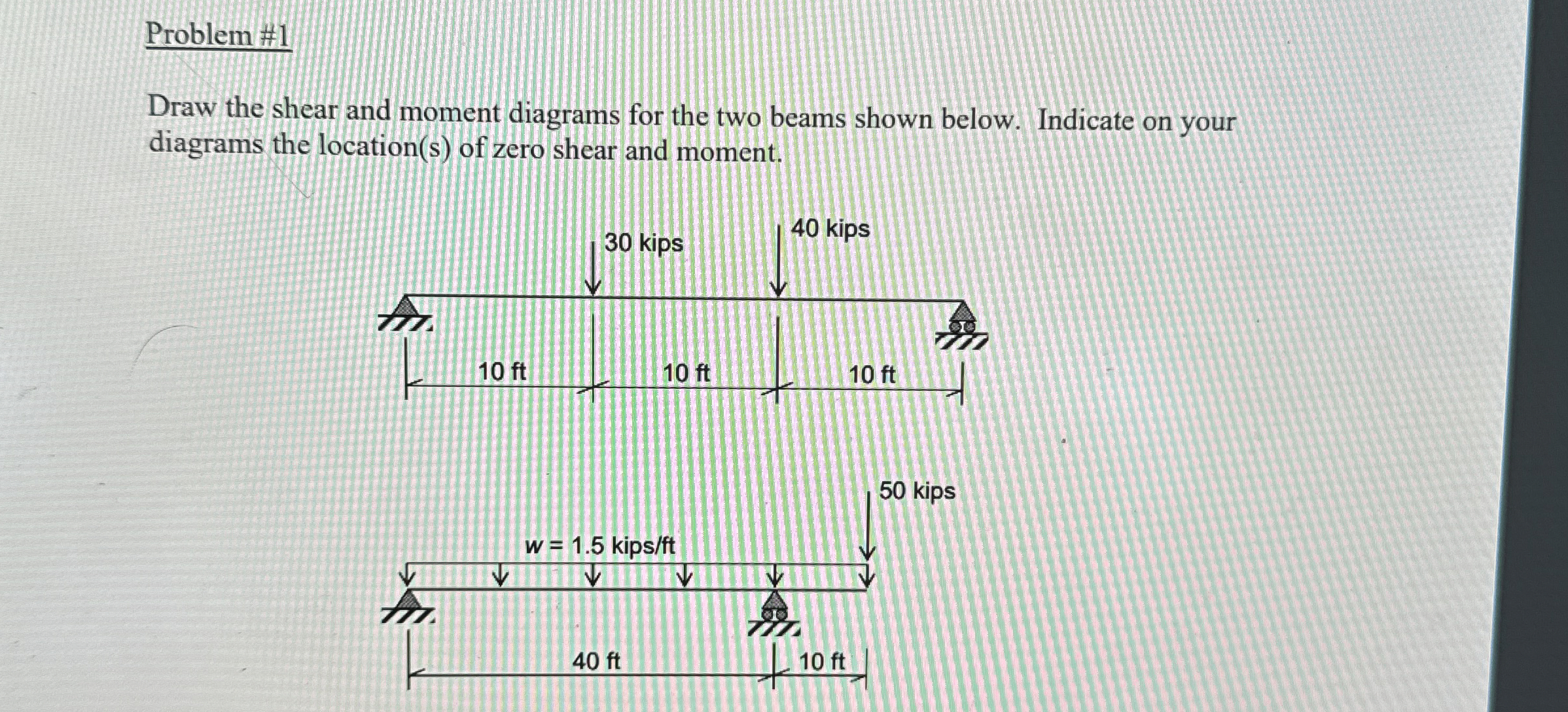 Problem # 1 Draw the shear and moment diagrams