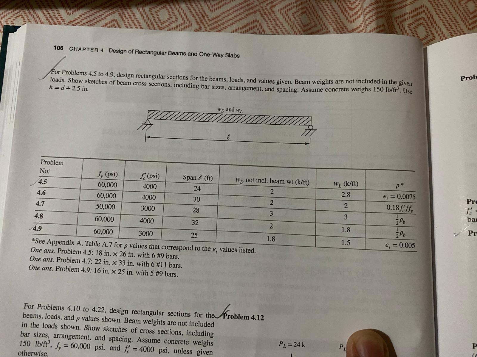 For Problem 4 . 9 , design rectangular sections