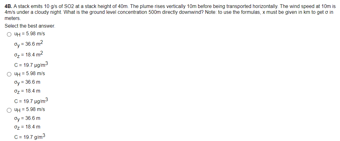 4 B . A stack emits 1 0 g s of SO 2 at a stack