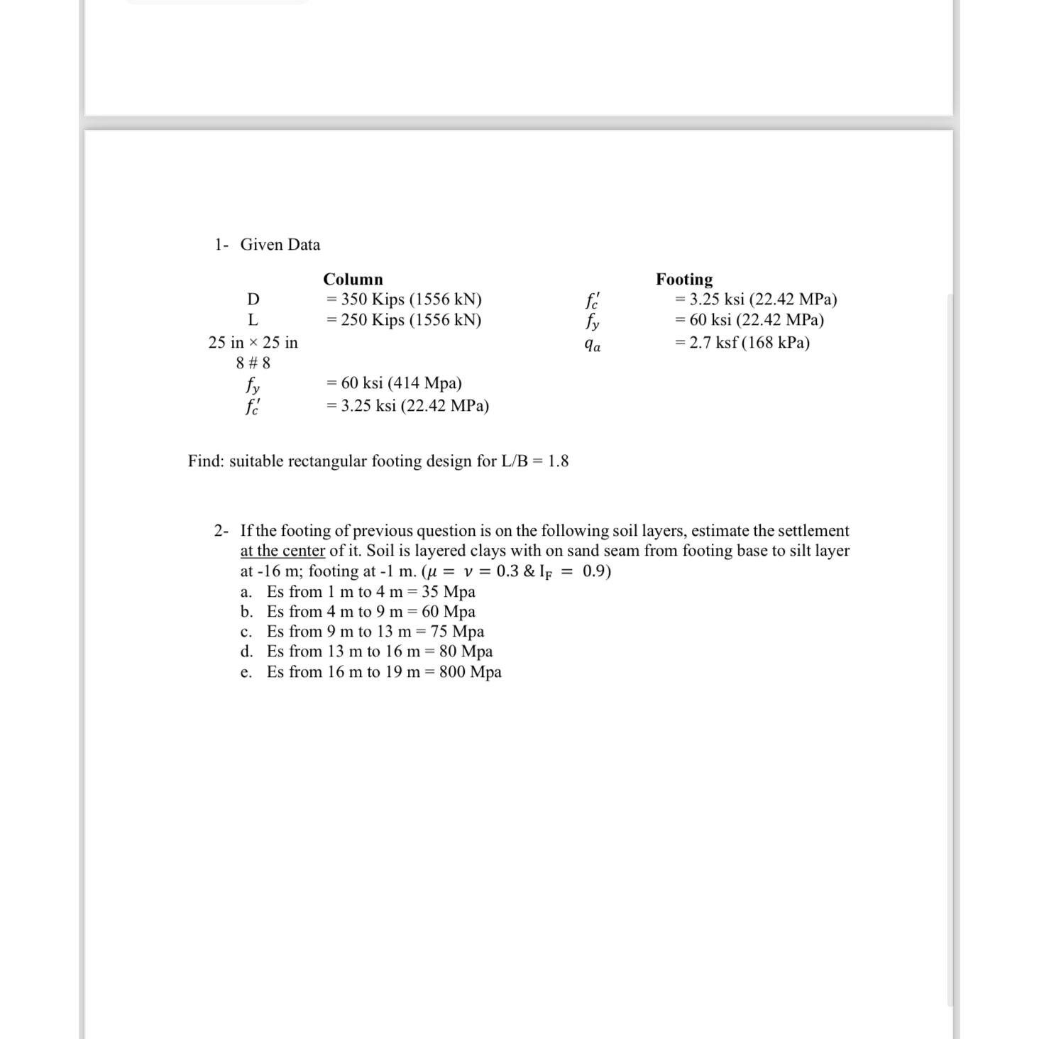 1 - Given Data \ table [ [ , Column,Footing ] , [