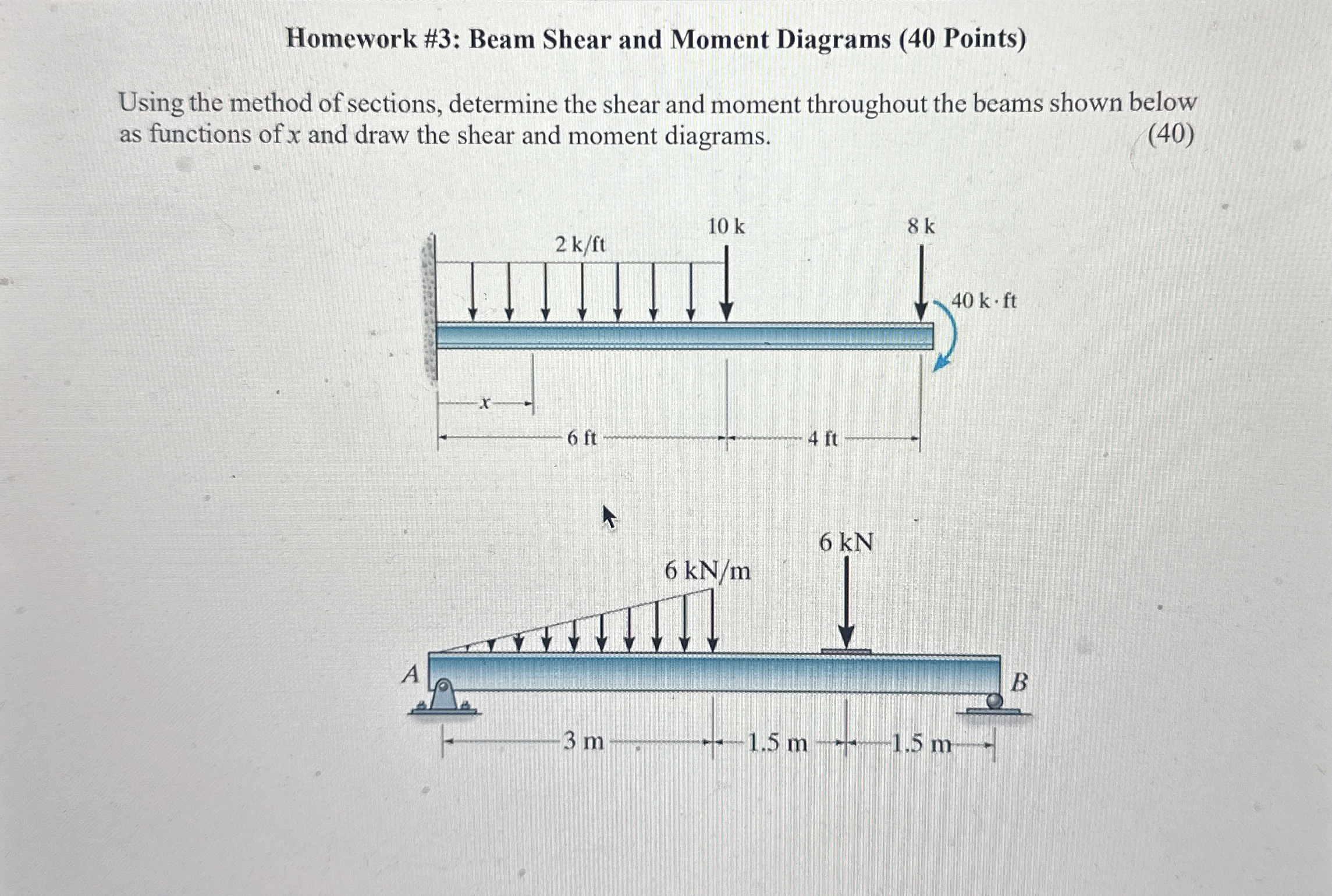 Homework # 3 : Beam Shear and Moment Diagrams ( 4