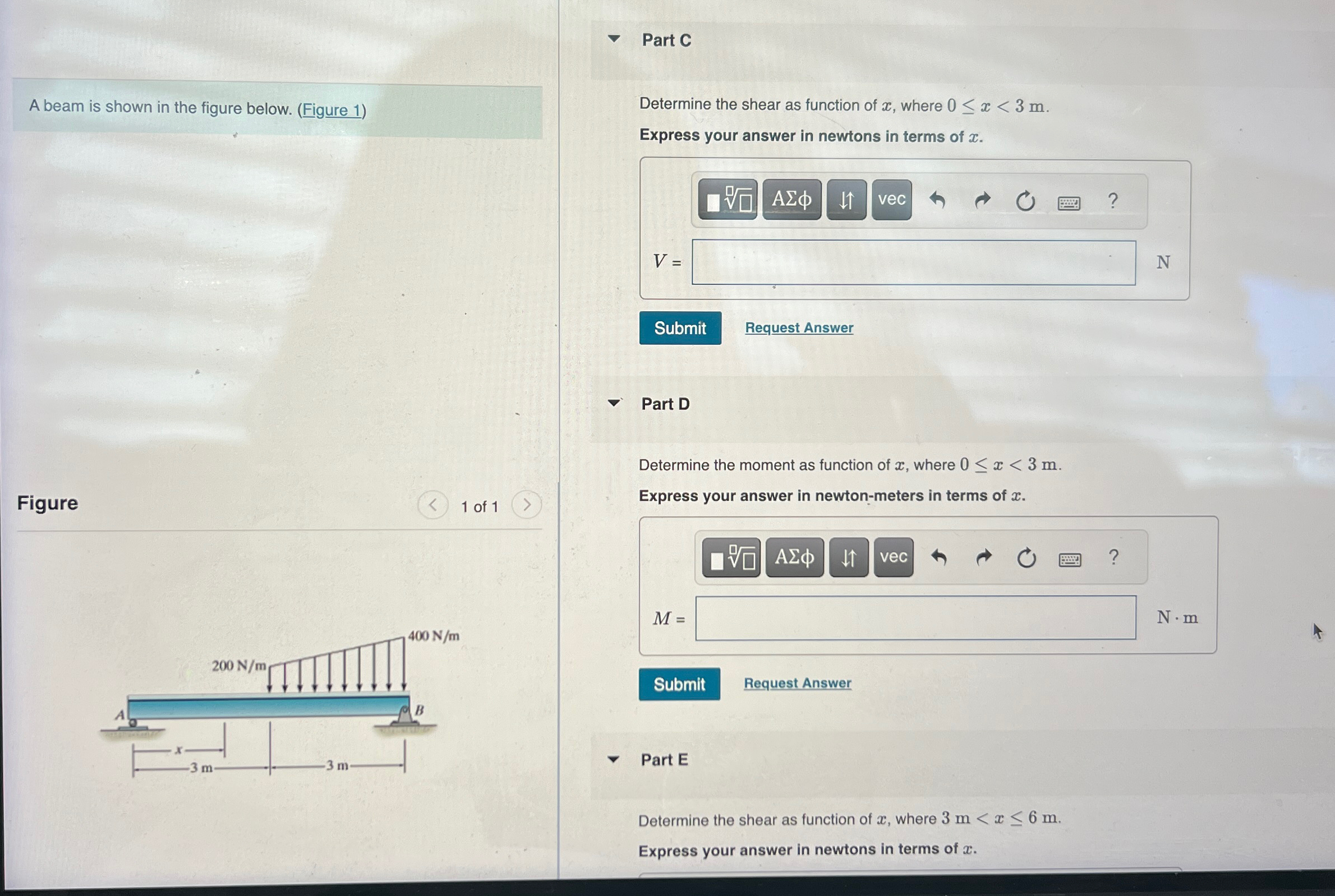 Part C A beam is shown in the figure below. (
