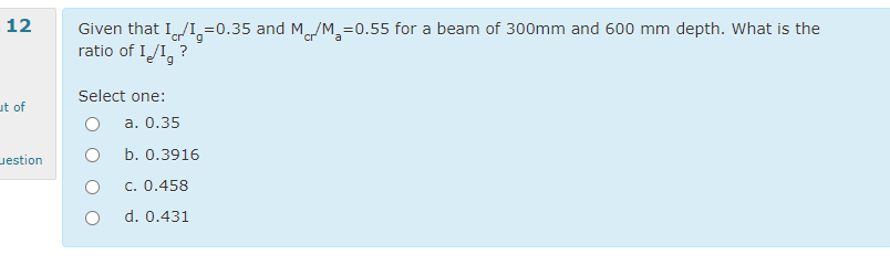 1 2 Given that I c r I g = 0 . 3 5 and M c r M a