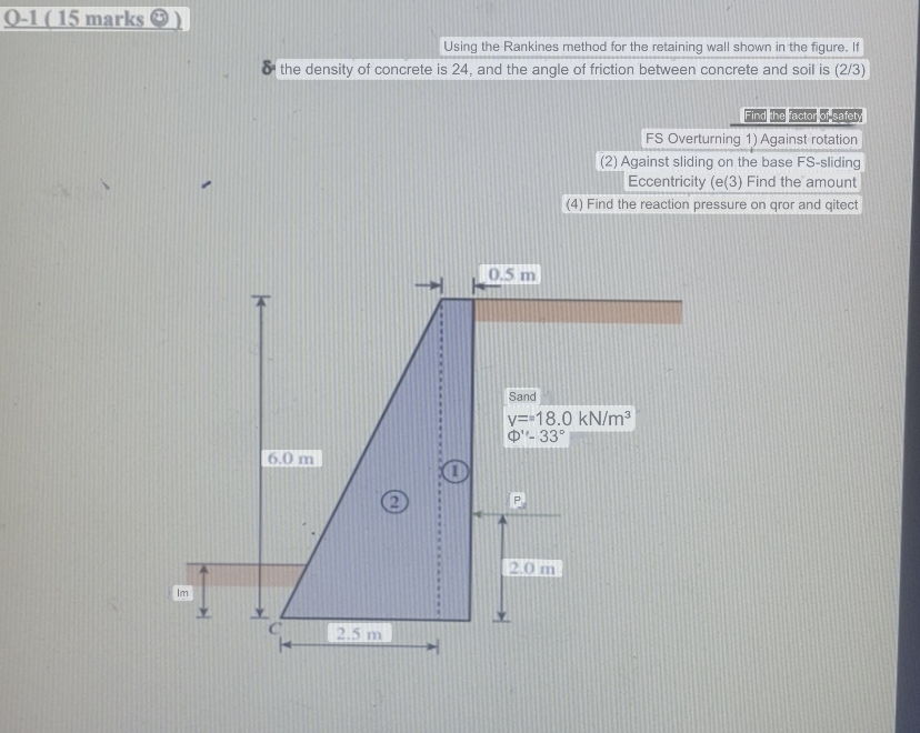 marks ( 3 ) Using the Rankines method for the