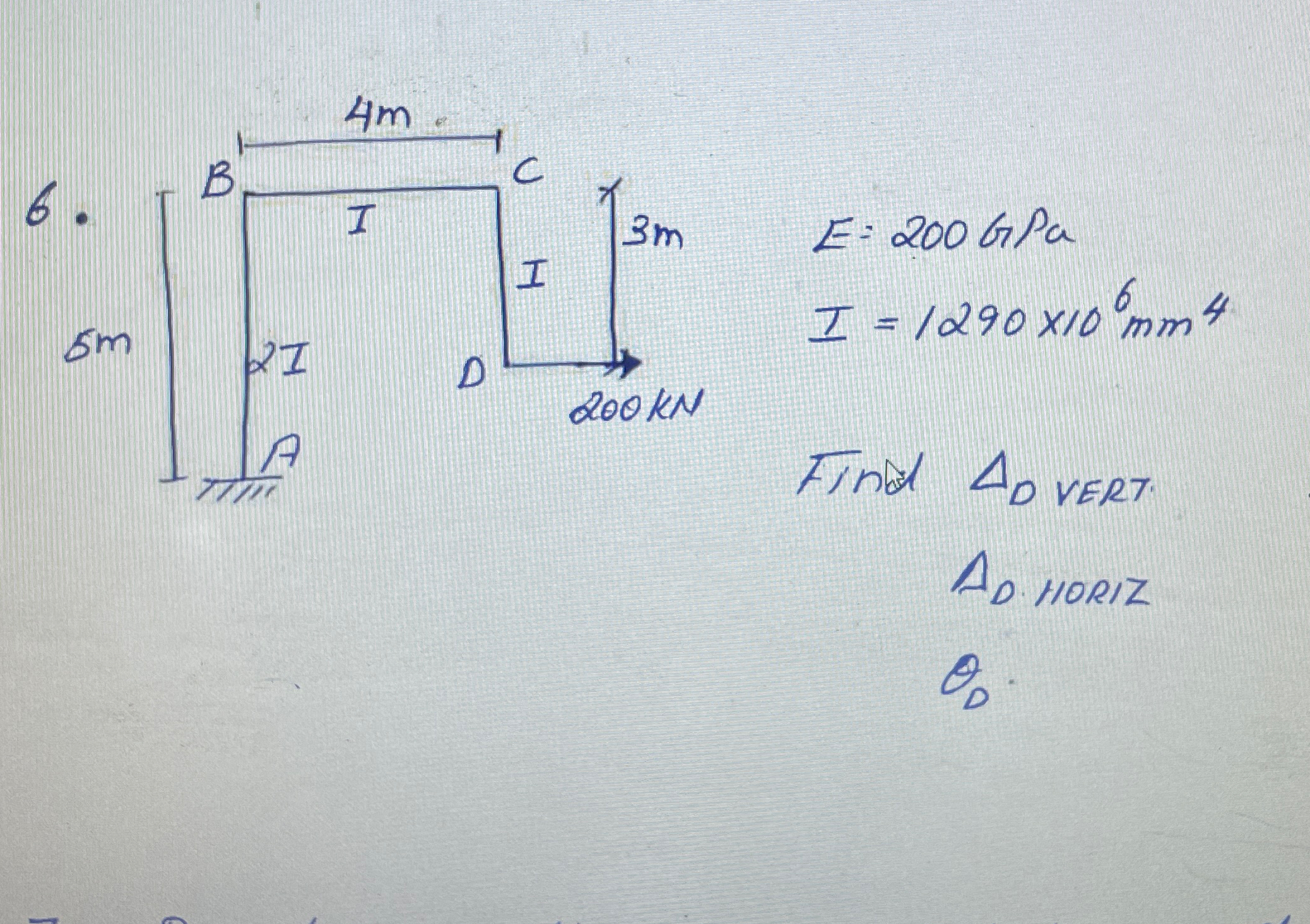 Find vertical deflection and horizontal