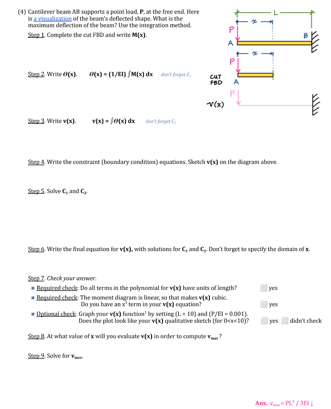 ( 4 ) Cantilever beam A B supports a point load,