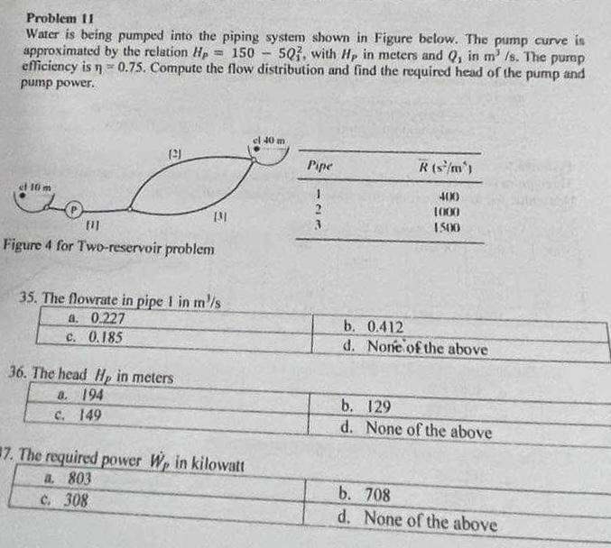 Problem II Water is being pumped into the piping